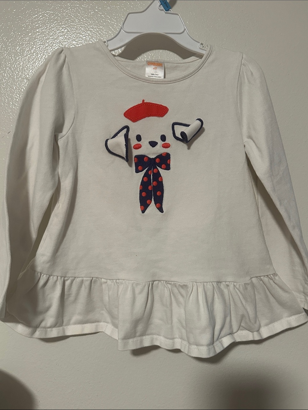 Gymboree White Long-Sleeve Peplum Top with Red & Navy Accents